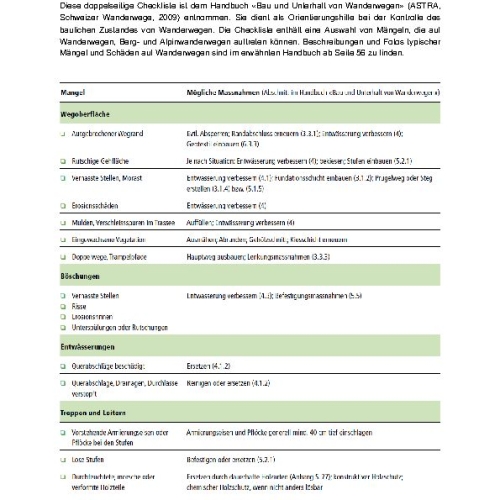 Liste de contrôle chemins et ouvrages d'art f