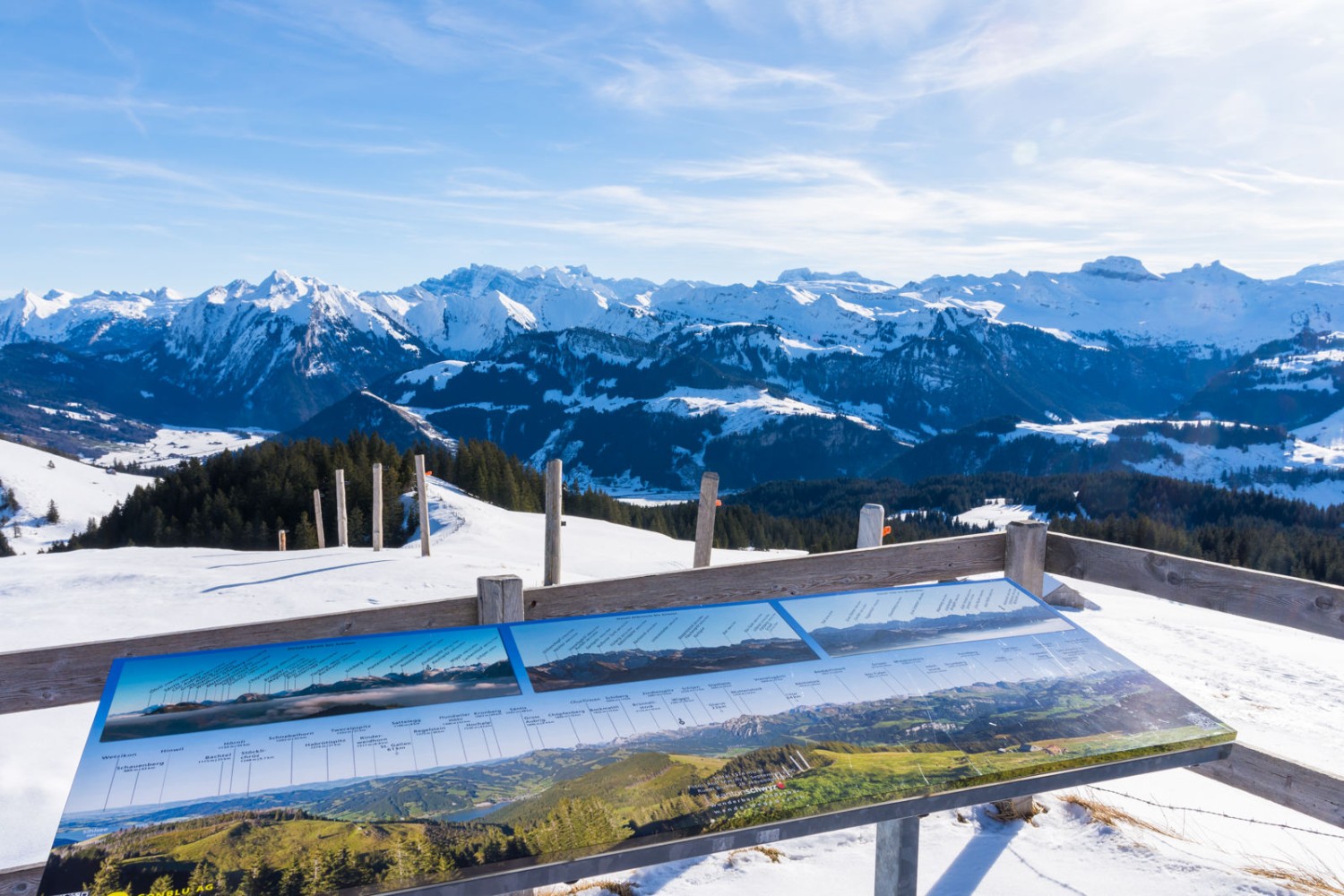 Grosse Panoramatafeln erklären die wunderbare Bergwelt.