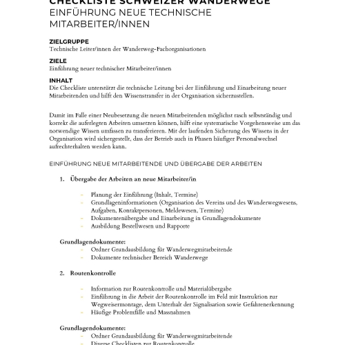 Liste de contrôle pour l'introduction du nouveau personnel technique (en allemand)