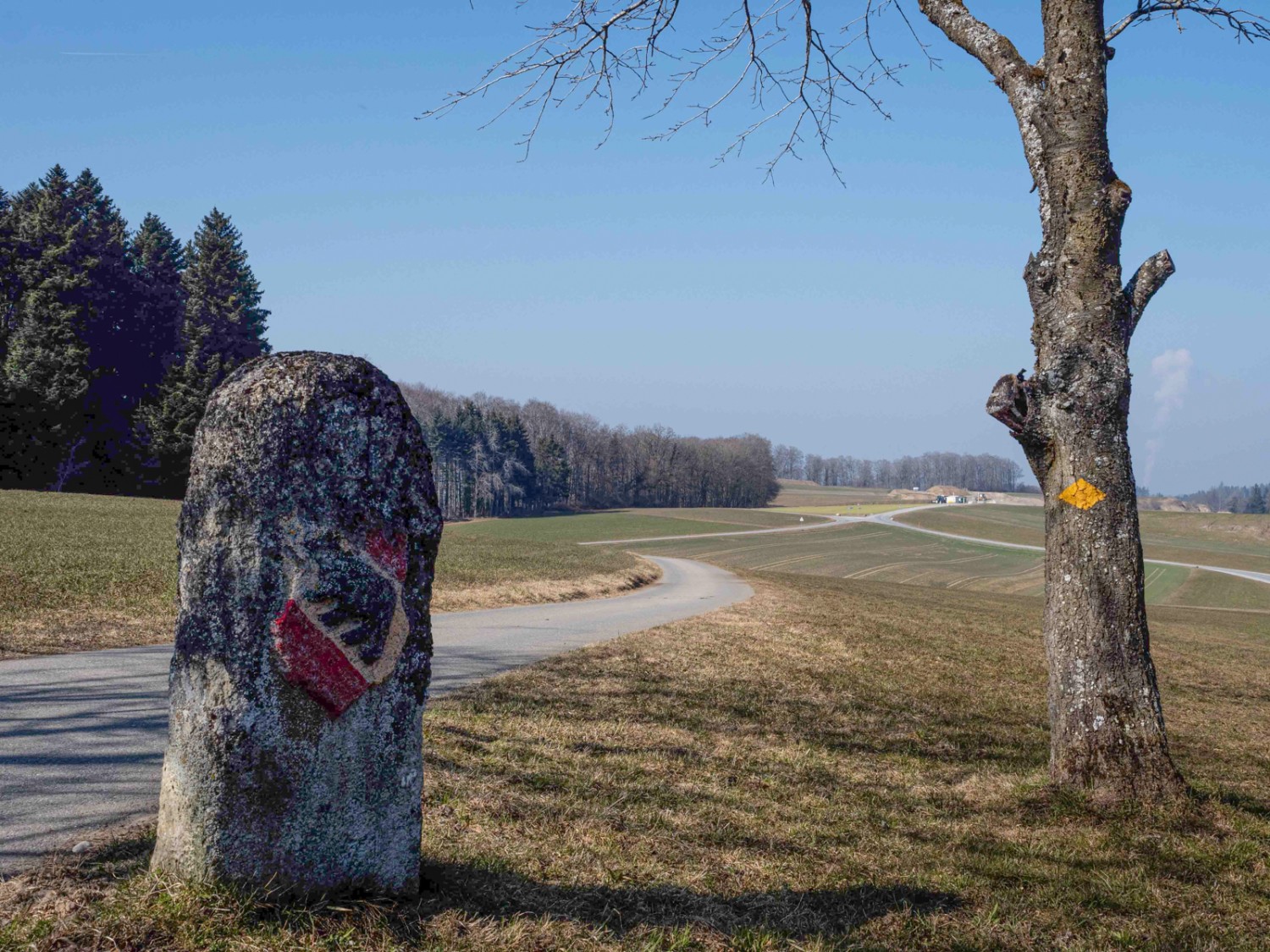 Ancienne borne au niveau de Karrenhof: les baillis bernois contrôlaient la région jusqu’en 1803. Photo: Barbara Graber