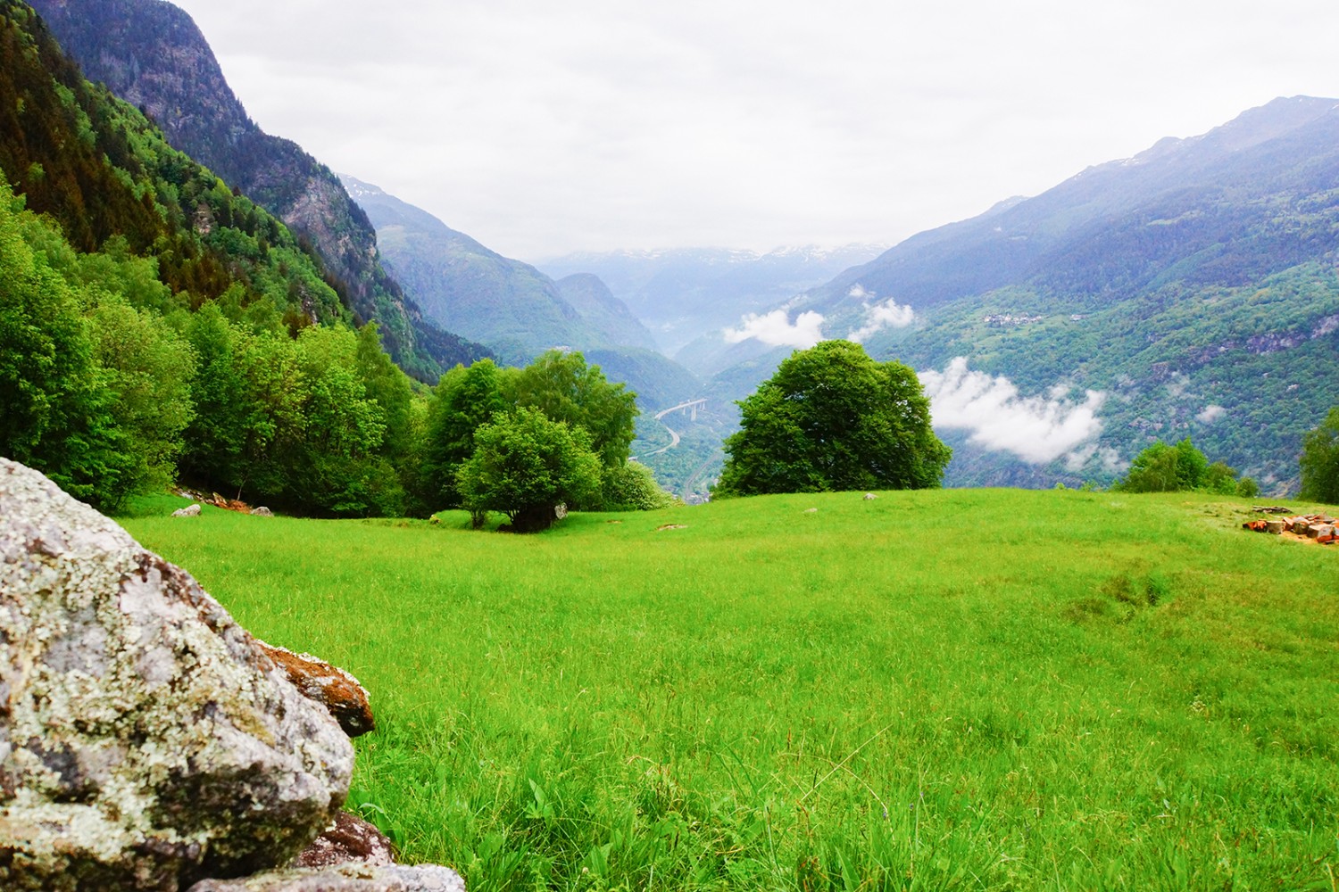 Ausgangs von Faidal kann man den Blick über die Leventina und schneebedeckte Berge schweifen lassen. Bilder: Vanessa Fricker