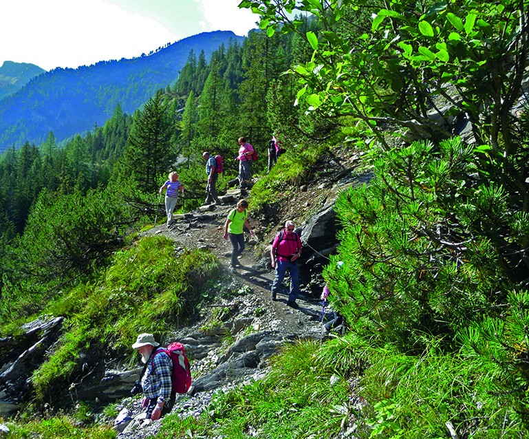 ...les randonneurs à travers un magnifique paysage le long de la ligne de chemin de fer historique. Photos: Werner Forrer