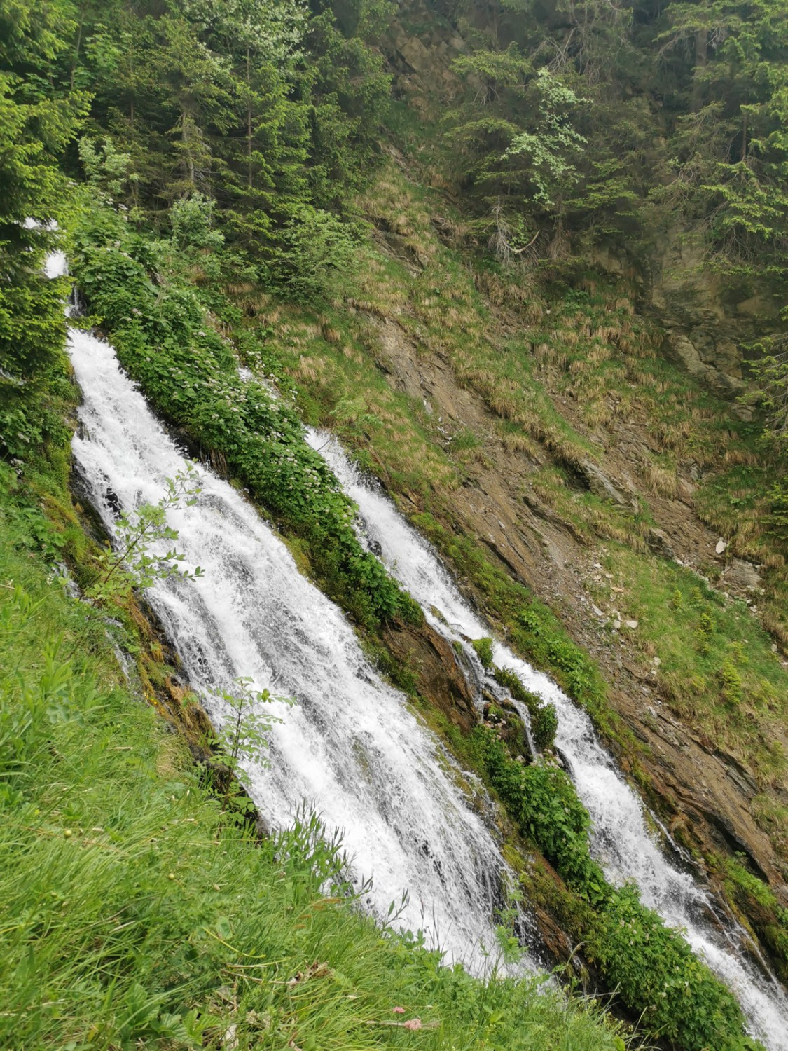 Weiter geht es über steile Flanken, über die Wildwasser fliessen. Bild: Andreas Staeger