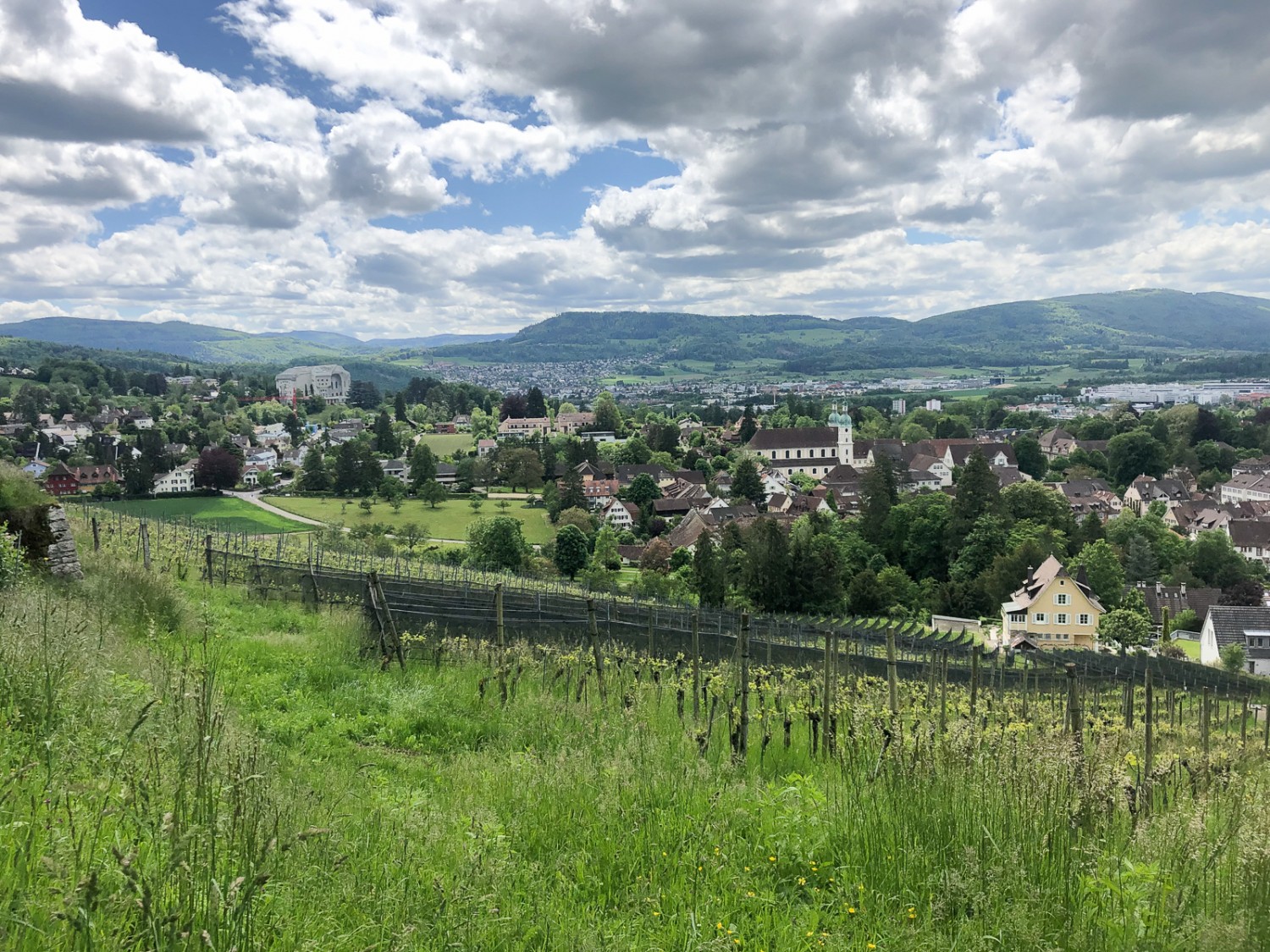 Belle vue sur Arlesheim et Dornach. Au second plan, on distingue déjà l’imposant bâtiment du Goetheanum. Photo: Thomas Gloor