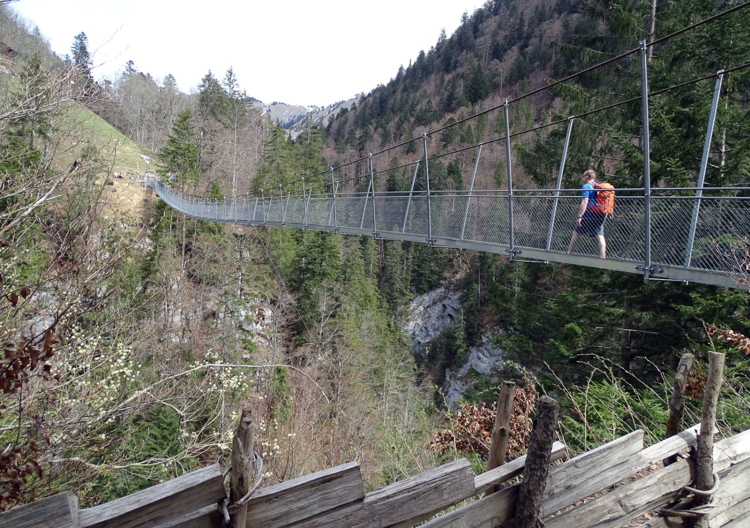 Une hauteur vertigineuse pour le pont suspendu de Leiterweide au-dessus des gorges du Buuschebach.