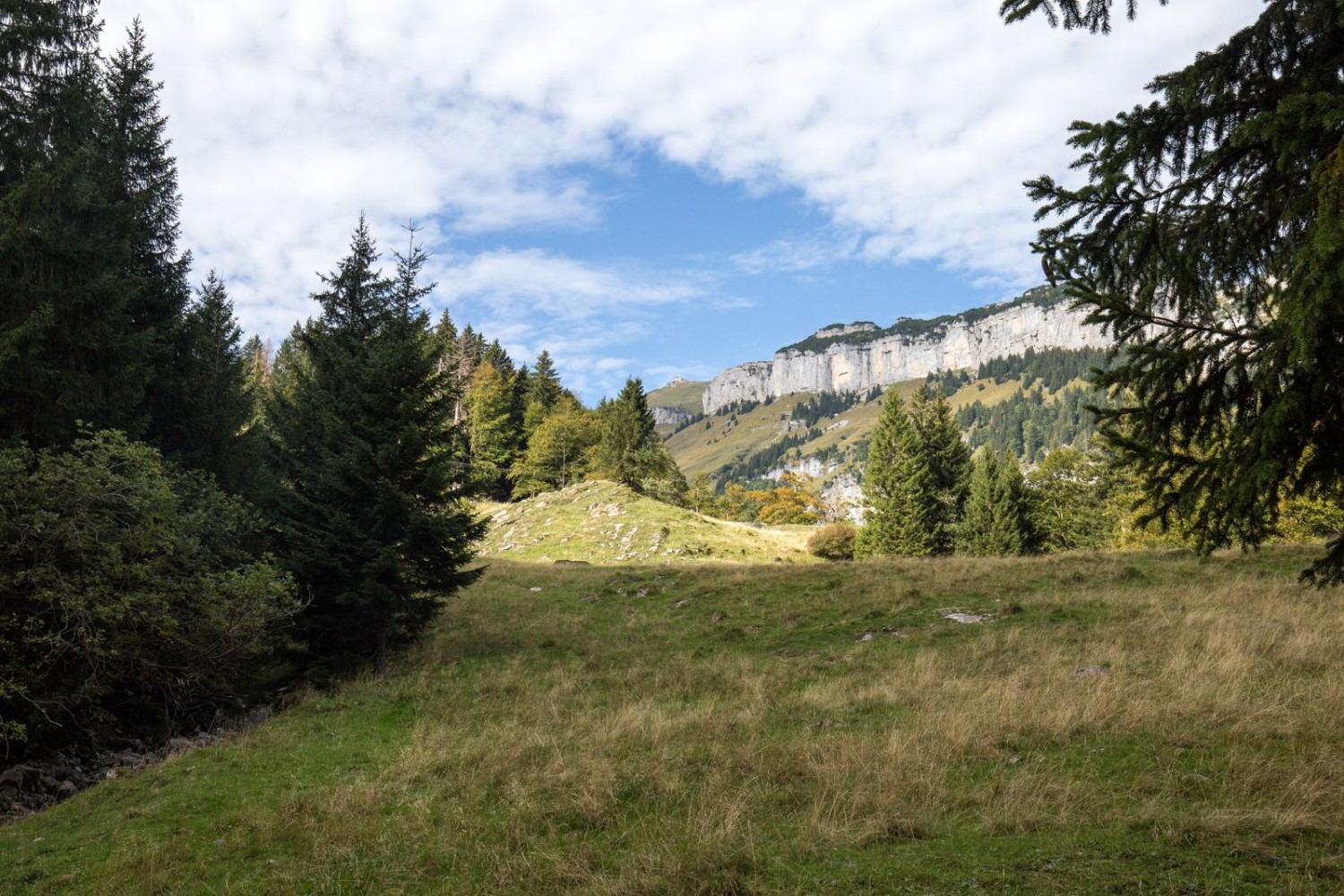 En dessous de Klein Hütten avec vue sur le Schäfler (à gauche).