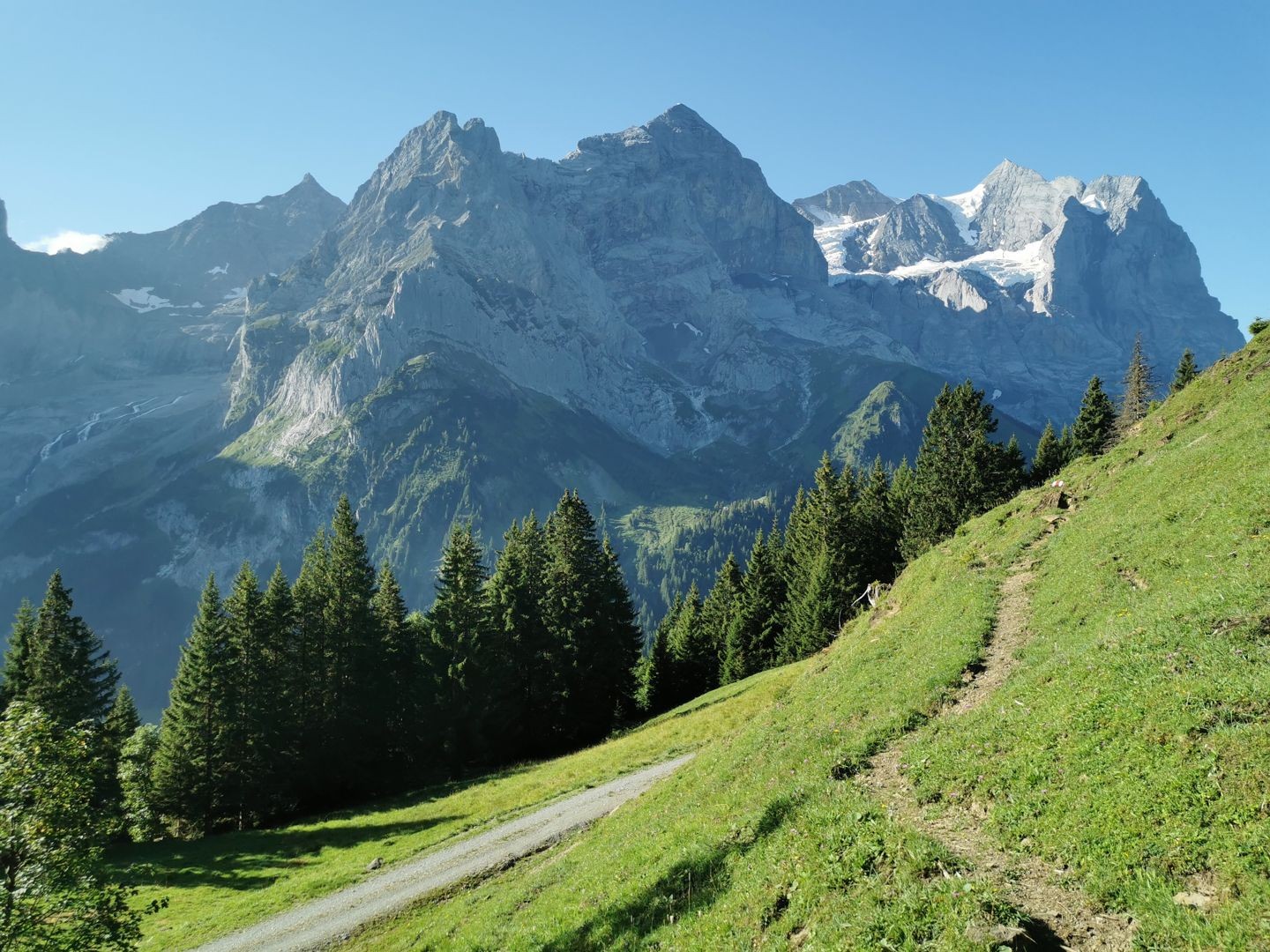 Früher verlief die Wanderroute auf der Kiesstrasse links, der neue Weg folgt einem alten Alpweg auf Naturbelag.