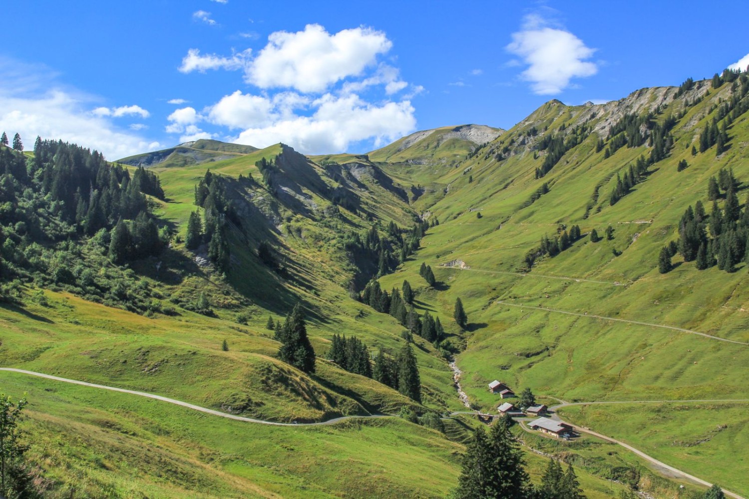 La randonnée passe par les montagnes surplombant l’Alp Dundel.